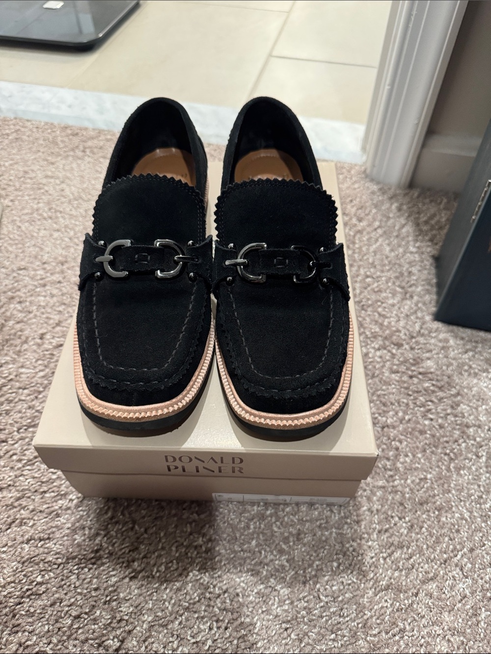 Donald J. Pliner Women's Black Suede Loafers with Silver Bit